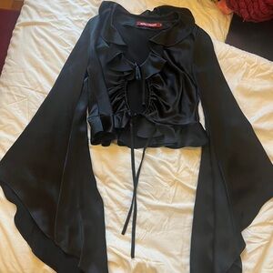 Palomo Spain and Bimba y Lola Collab Black Satin Ruffle Top